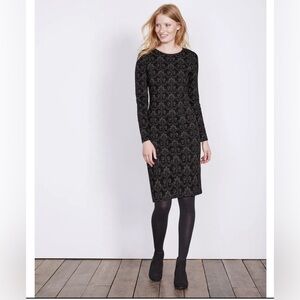 Boden Jacquard Preppy Classic Winter Guinevere Dress Black Gray Floral 8 Medium